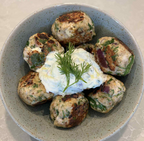 Feta Stuffed Greek Chicken Meatballs with Roasted Garlic Tzatziki - 2 Serves