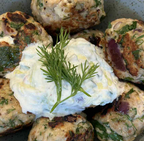 Feta Stuffed Greek Chicken Meatballs with Roasted Garlic Tzatziki - 2 Serves
